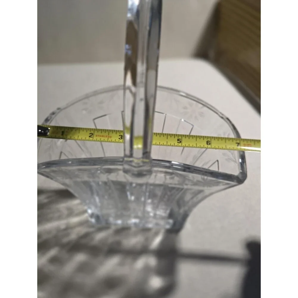 Vintage Heisey Glass Recessed Panel Etched 9 Inch Basket Marked